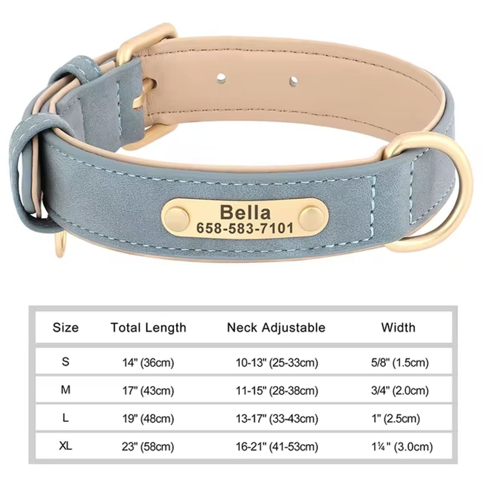 Personalized Engraved Leather Dog Collar — Free ID Tag