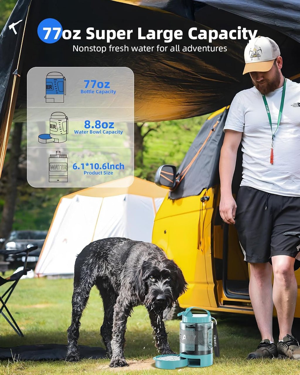 77oz Dog Travel Water Bottle with Bowl — Leak Proof