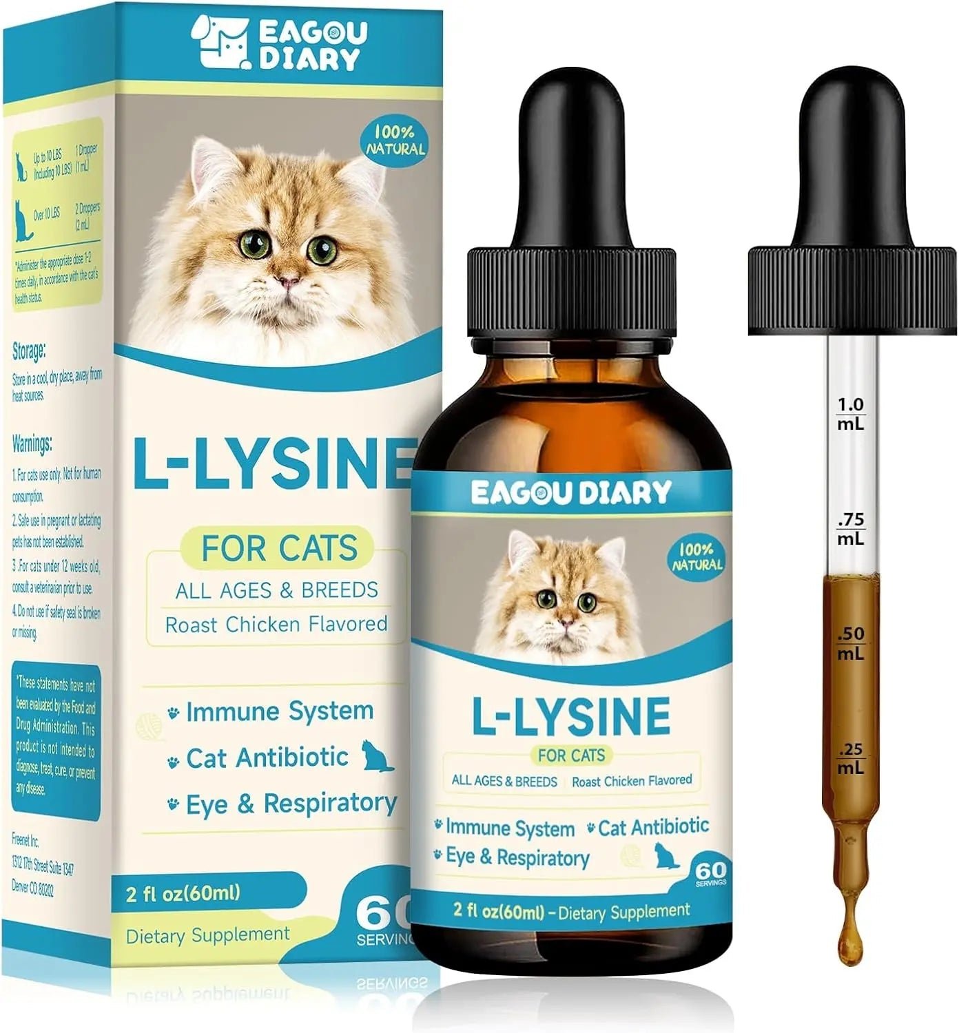 L-Lysine Drops for Cats — Immune & Respiratory Support, 2oz