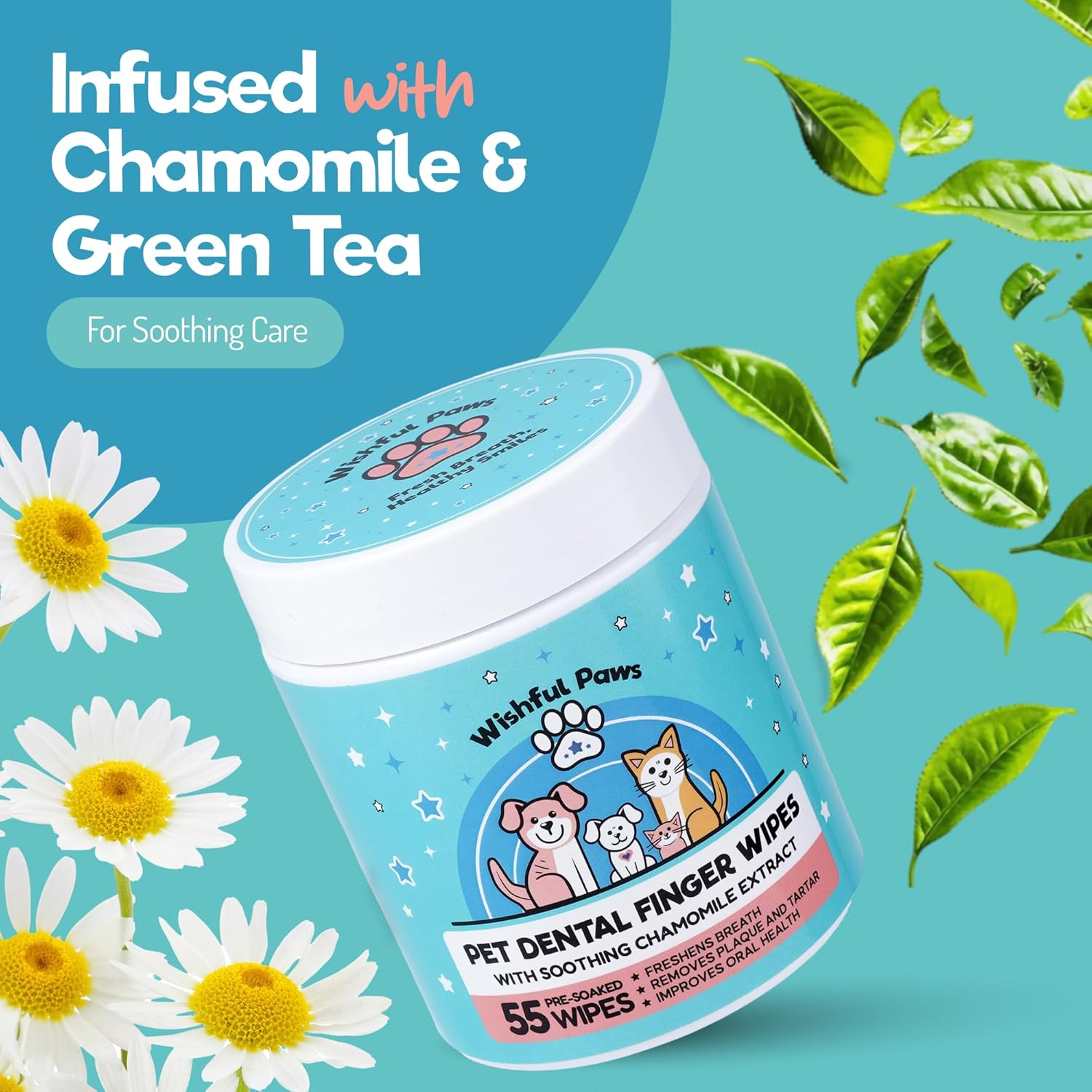 Pet Dental Wipes — Teeth Cleaning & Fresh Breath, 55 Ct