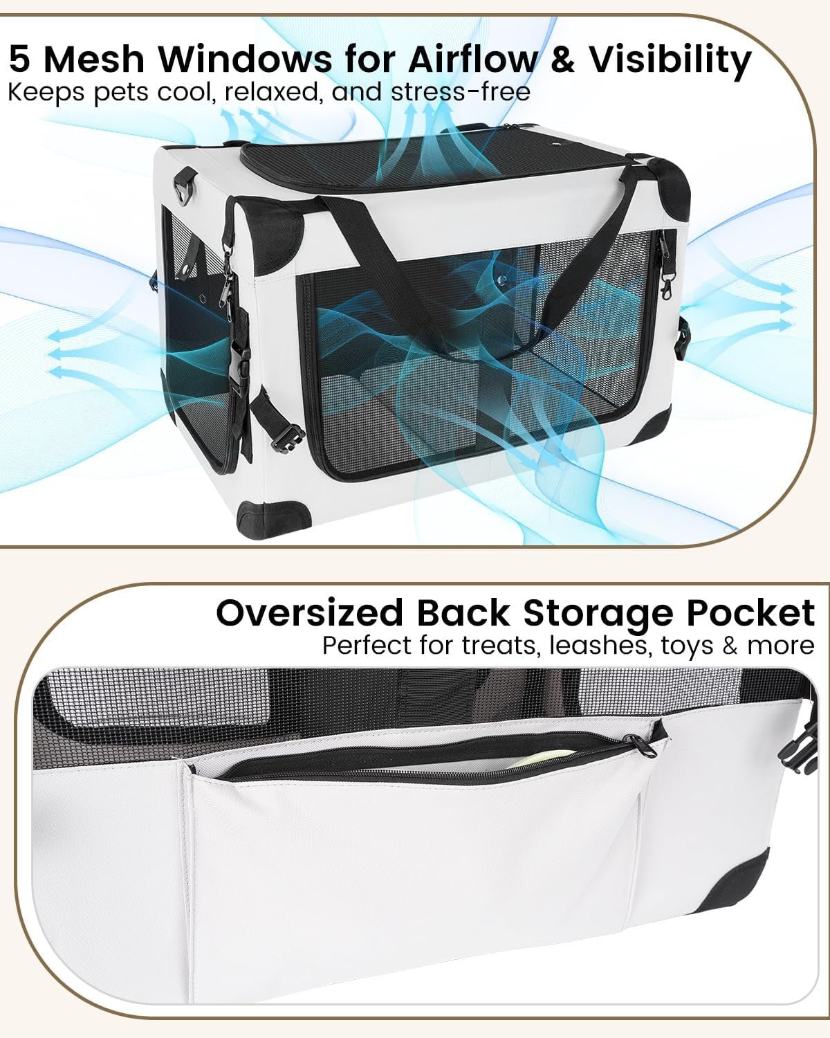 Large Cat Carrier for 2 Cats Soft Sided Travel Crate Up to 55lbs