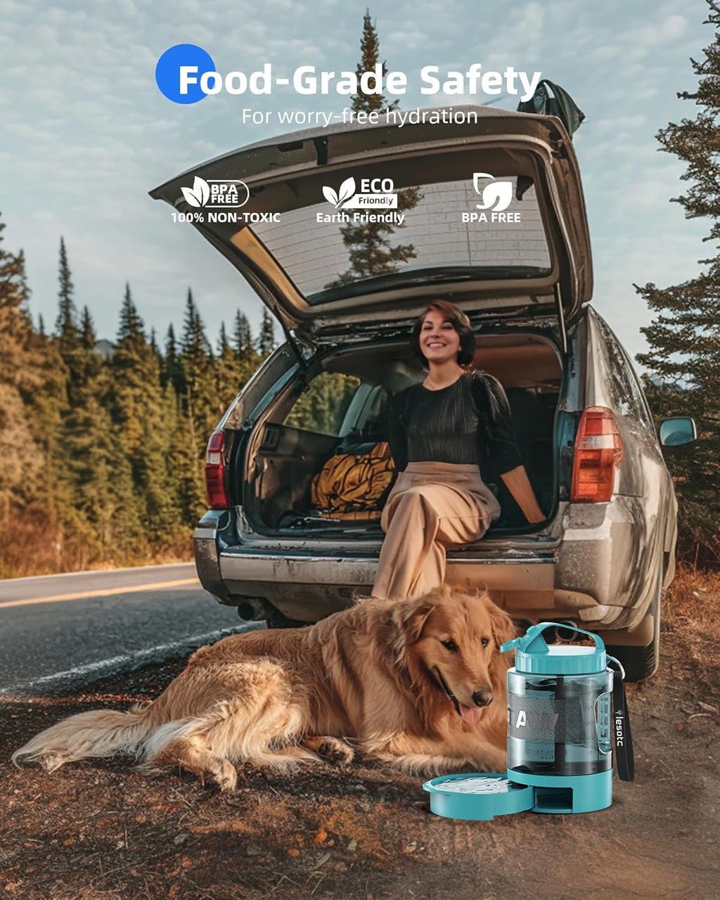 77oz Dog Travel Water Bottle with Bowl — Leak Proof